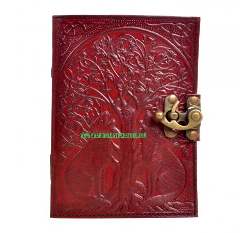 New Handmade leather journal wolf tree diary leather journal notebook Embossed Journal